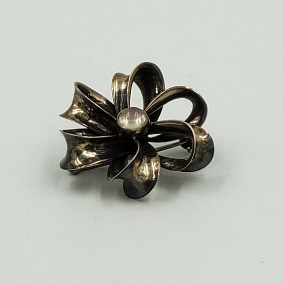 Danish Sterling Silver Opal Bow Brooch - Picture 9 of 12